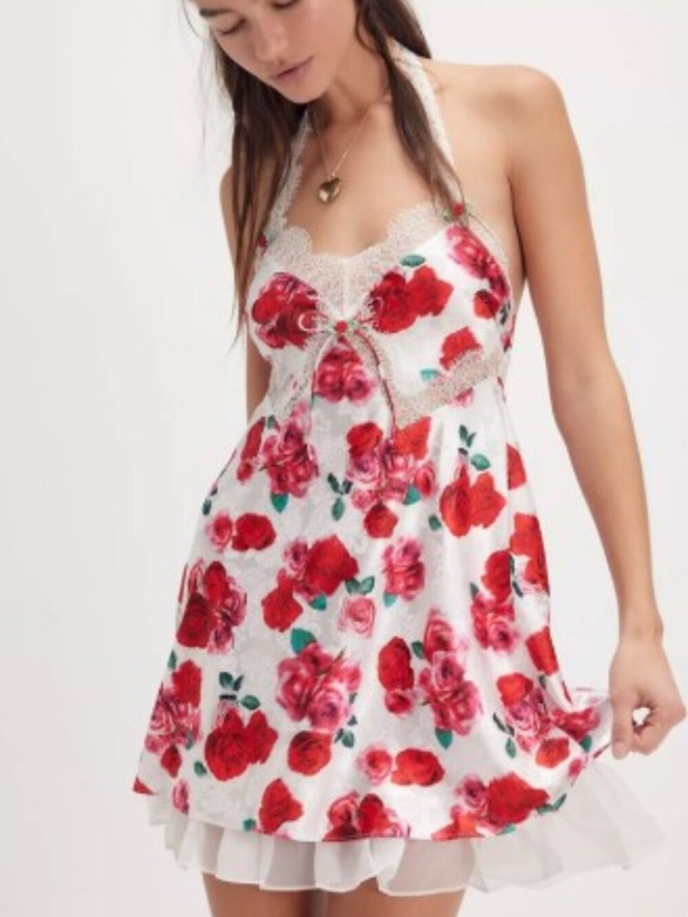 NWT For Love & Lemons Rose Print and Lace Dress, Size Small
